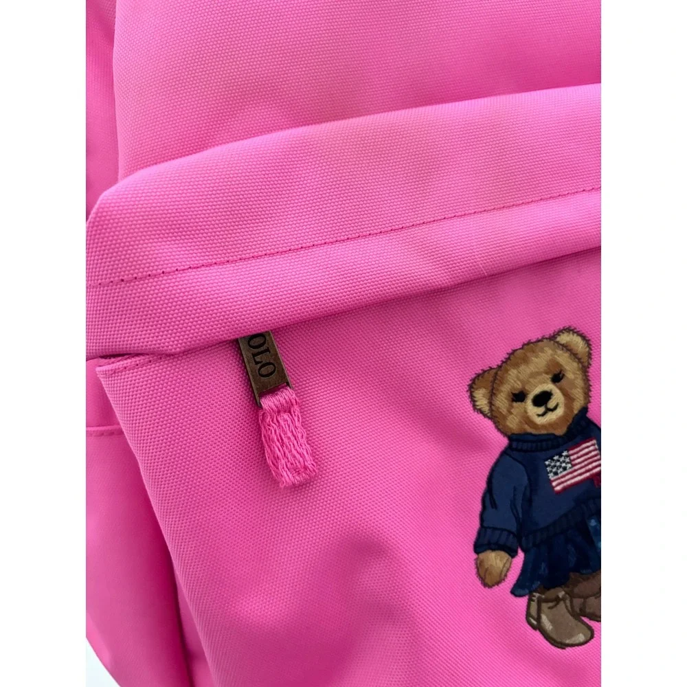 Polo Ralph Lauren Pink Polo Bear Canvas Backpack Kids School Bag